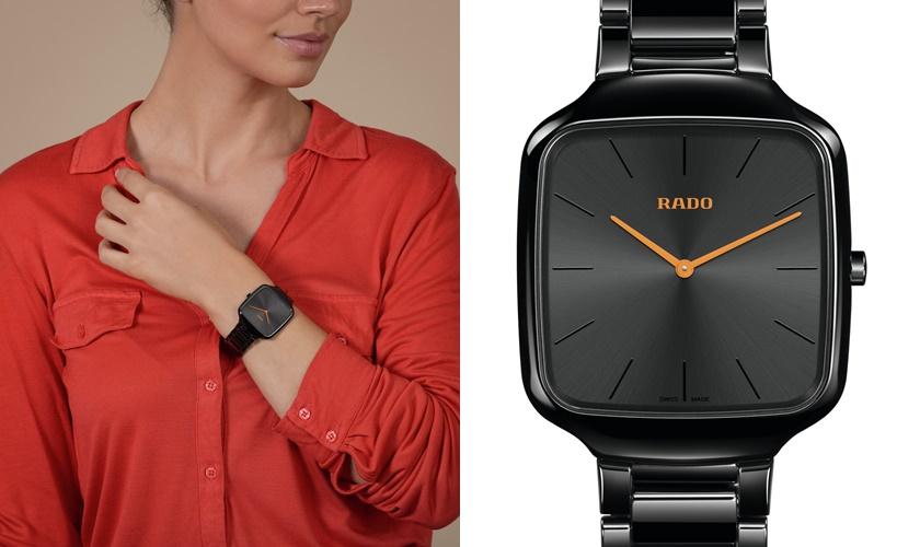 RADO True Square 真我方形系列超薄高科技陶瓷腕錶R27054162，64,500元。