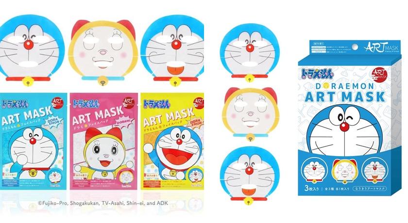 Sunsmlie舒緩潤澤多啦A夢造型面膜（3入），售價490元(台隆獨家)。一盒擁有三款多啦A夢趣味表情面膜，添加柚子清香。含有豐富精華，包含積雪草、茶樹等10多種成份，能為肌膚舒緩乾荒，有效補水調理。