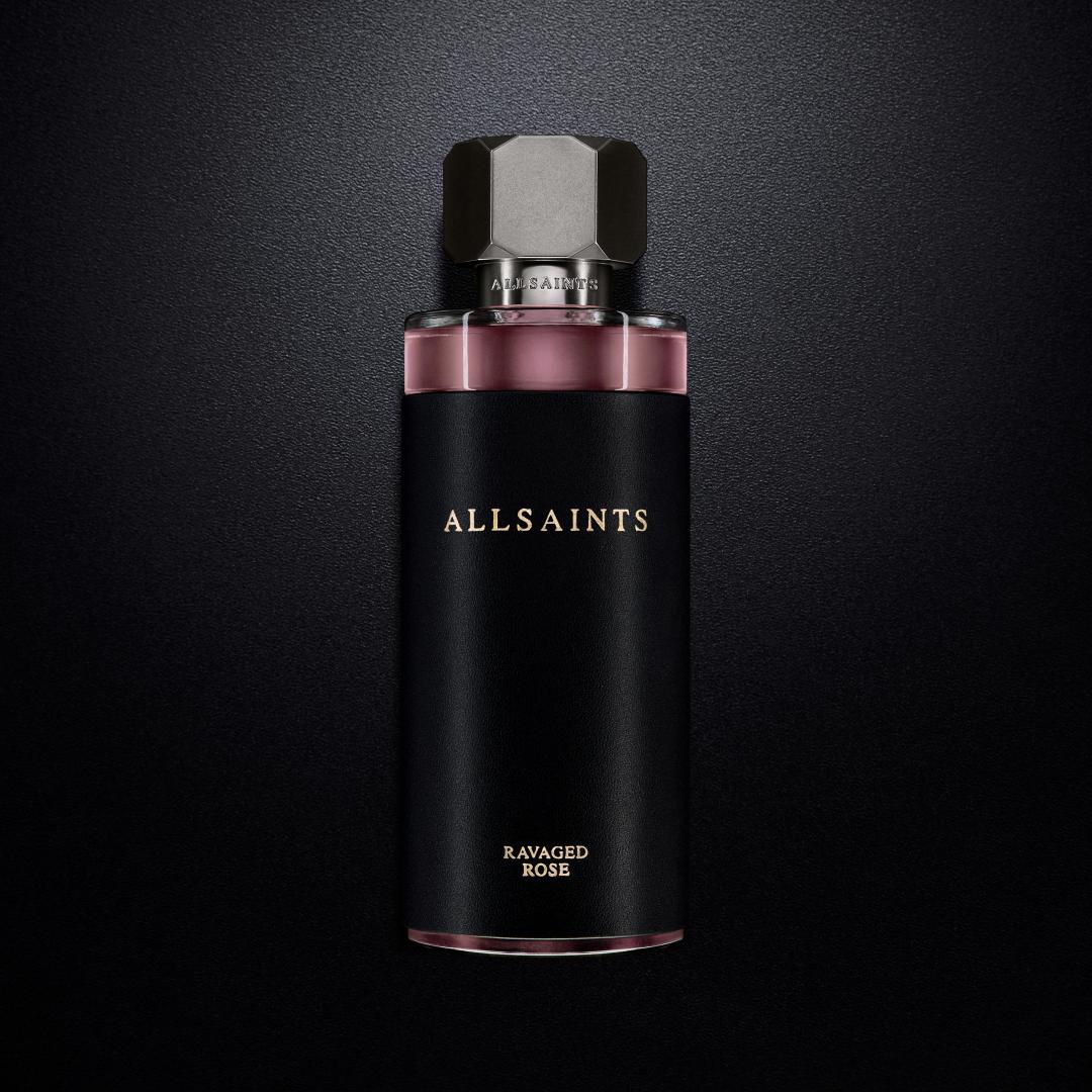 ALLSAINTS破碎玫瑰 (Ravaged Rose)為中性的玫瑰花果香調，30ml /2,580元；100ml/3,980元。