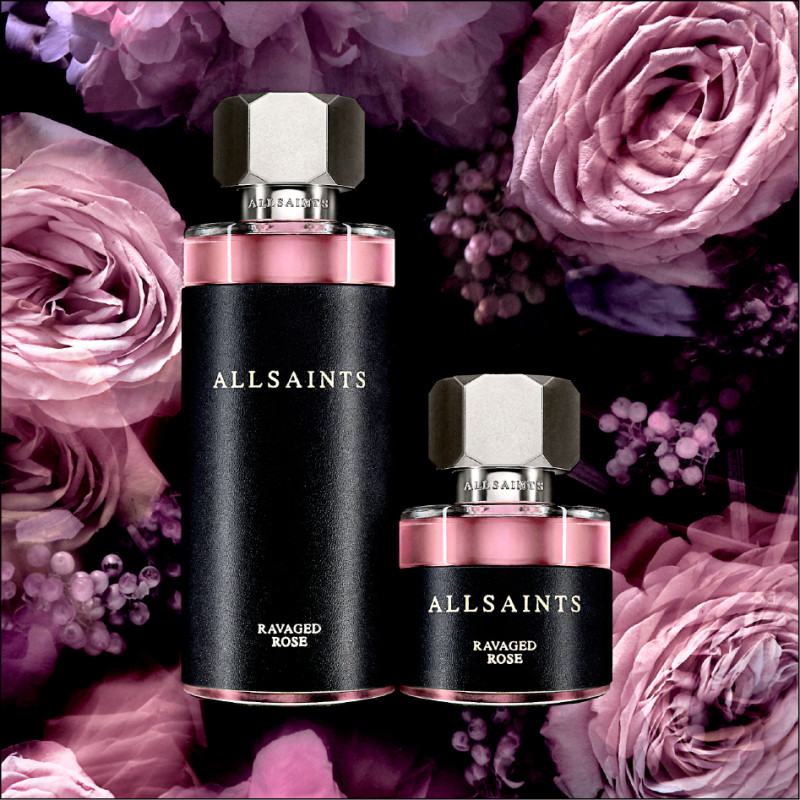 ALLSAINTS破碎玫瑰（Ravaged Rose）為中性的玫瑰花果香調，30ml／2,580元、100ml／3,980元。