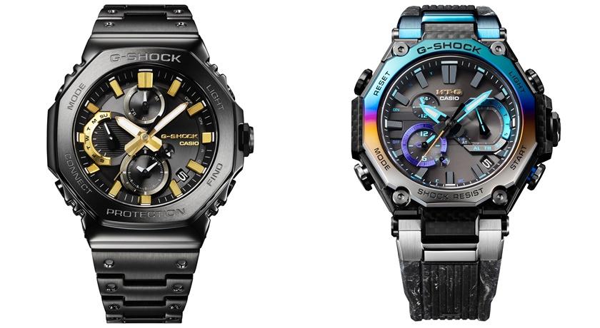 (左)CASIO 50週年紀念型號GMC-B2100ZE-1A，27,000元；(右)MT-G系列2025新作風暴獵人款MTG-B2000YST-1A，42,000元。