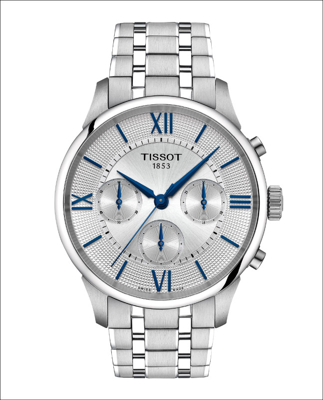 TISSOT杜魯爾系列42mm自動計時腕錶精鋼款，56,900元。