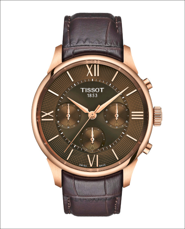 TISSOT杜魯爾系列42mm自動計時腕錶玫瑰金款，56,900元。