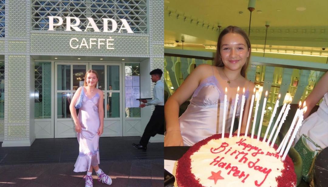 貝小七在倫敦的Prada Caffè慶祝12歲生日。（截自davidbeckham IG）