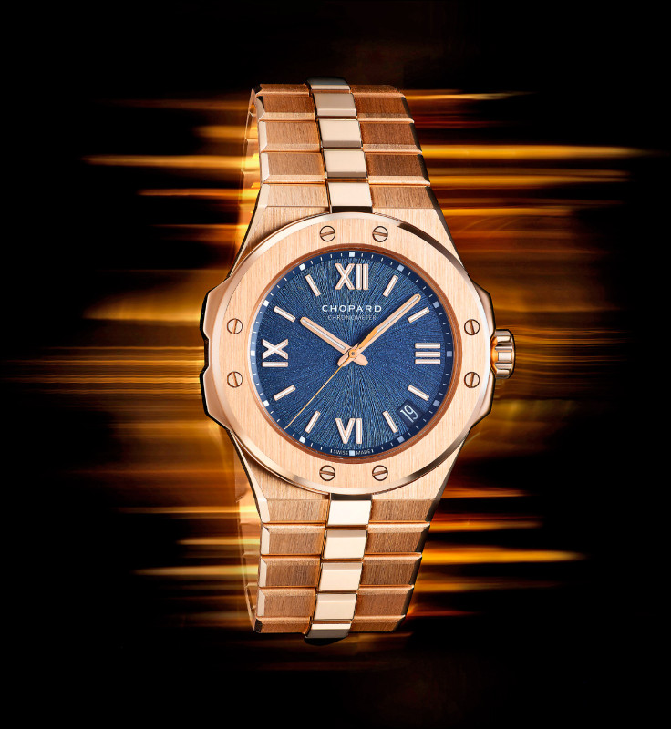 Chopard Alpine Eagle腕錶，搭載CHOPARD 01.01-C自動上鍊機芯，18K玫瑰金錶殼，日期窗，錶徑41mm，防水深度100米，價格店洽。