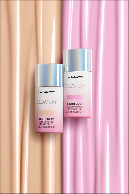 MAC超漾光高防曬妝前乳SPF50+/PA+++，共2色，玫瑰（圖左）、薰衣草（圖右），各30ml／1,800元。