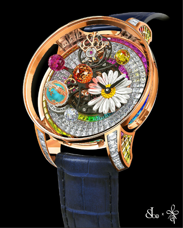 Jacob & Co.×G-Dragon聯名打造Astronomia Solar G-Dragon腕錶，錶徑44mm，防水深度30米，1,000,000美金。