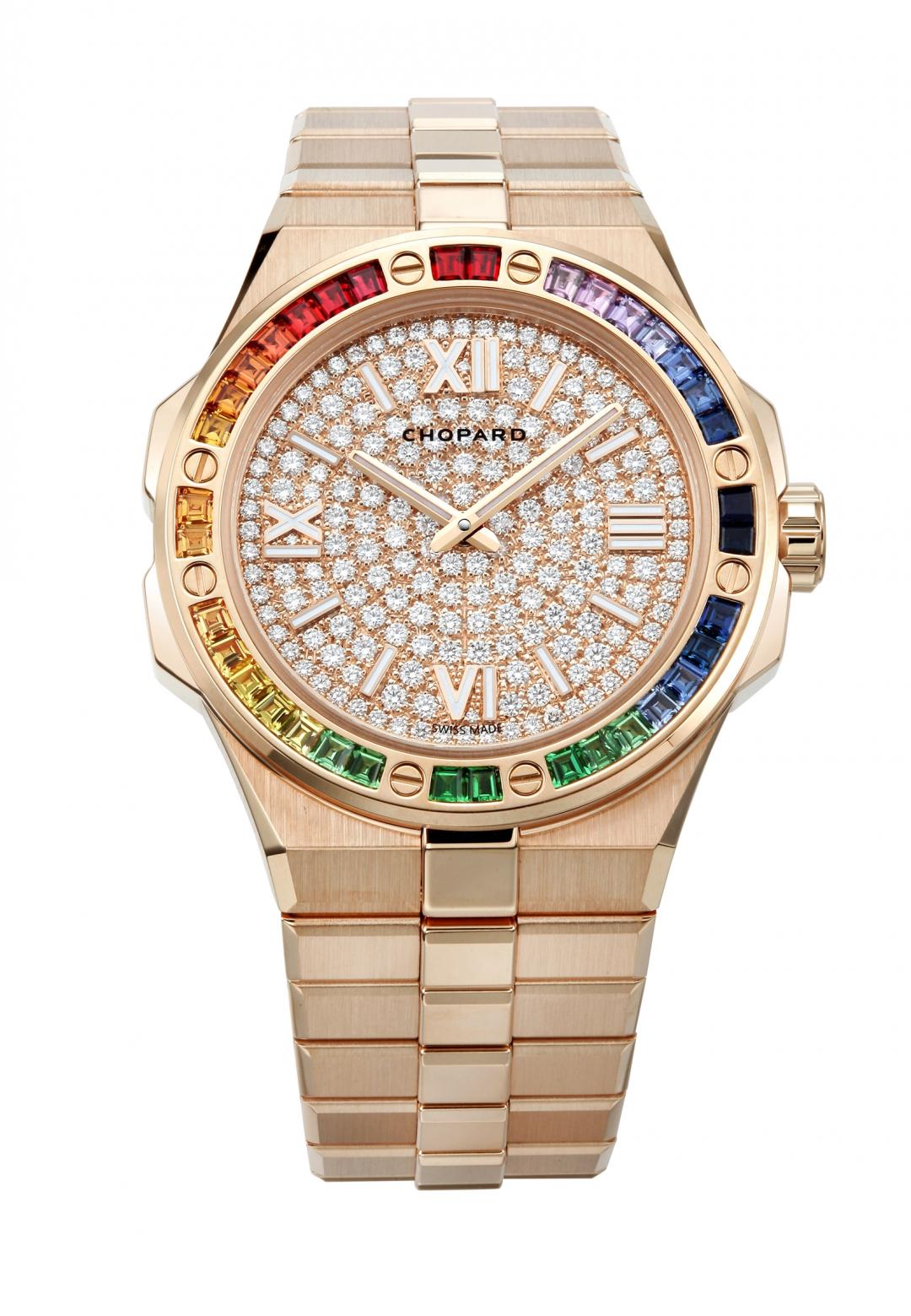 Alpine Eagle系列腕錶，搭載Chopard 01.03-C機芯，符合倫理道德18K玫瑰金錶殼，時間顯示，錶徑41mm。（Chopard）