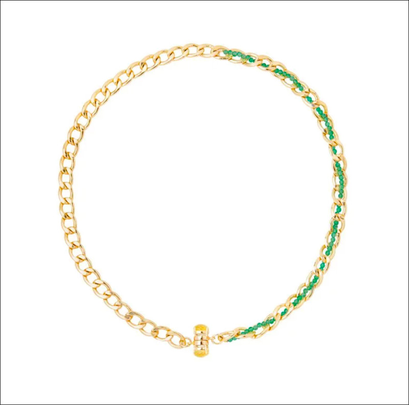 Olivia Yao Jewellery Mesh方格鎖鍊編織磁吸綠玉髓項鍊，3,500元。