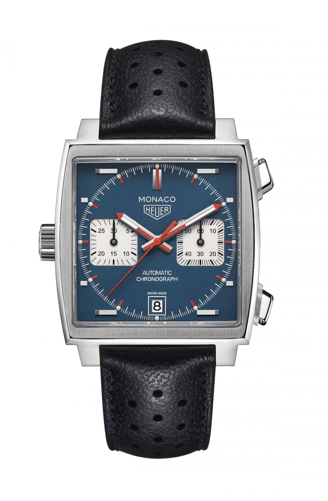 TAG Heuer Monaco經典左冠計時腕錶，265,800元。（TAG Heuer提供）