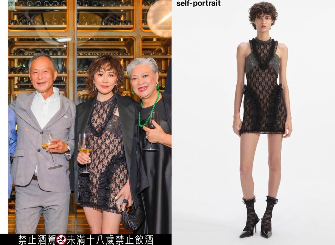私人聚會時，劉嘉玲換穿同系列短版洋裝。