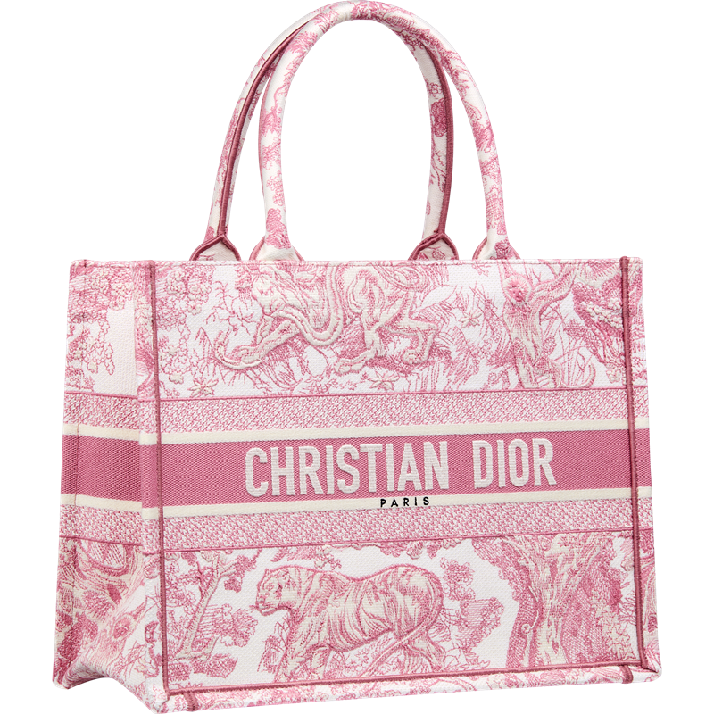 Dioriviera Book Tote 粉色Toile de Jouy Sauvage法式印花圖騰刺繡中型托特包，105,000元。（Dior提供）