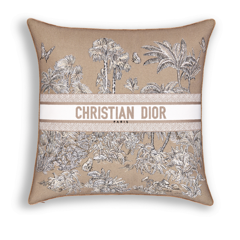 Dioriviera Toile de Jouy Palm 法式圖騰印花方形抱枕，價格未定。（Dior提供）