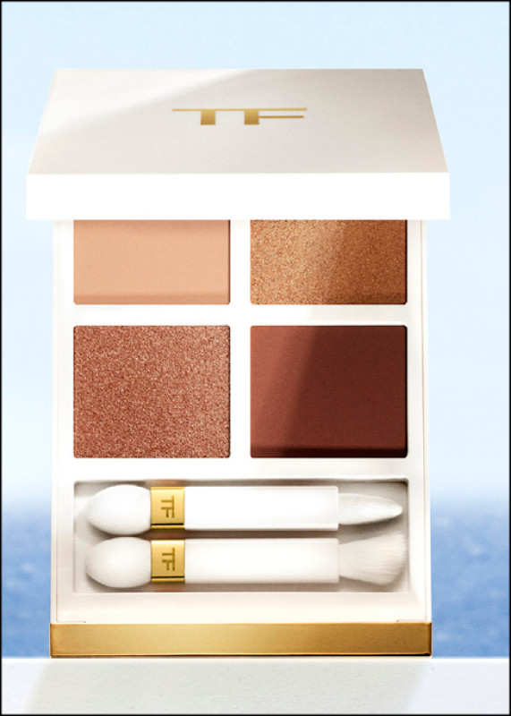 TOM FORD太陽輕吻限量系列，高級訂製四格眼盤#01，3,700元，色彩靈感來自金色陽光在晶瑩剔透水面上的反射，集結4款光燦又迷人的實用色調，展現度假時陽光和夕陽日落照射在皮膚上的溫暖感受。