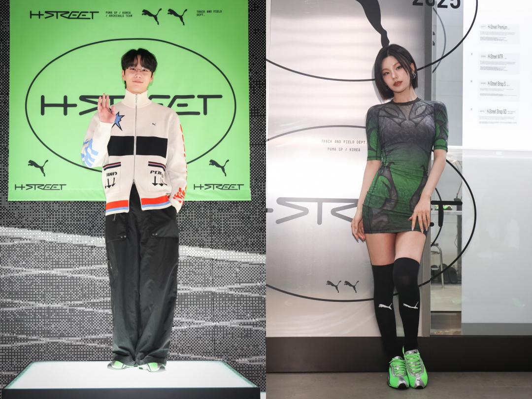 （左起）李濬榮、ITZY黃禮志（Yeji），皆搶先演繹PUMA H-STREET主打螢光綠鞋款，售價NT$2,980元。