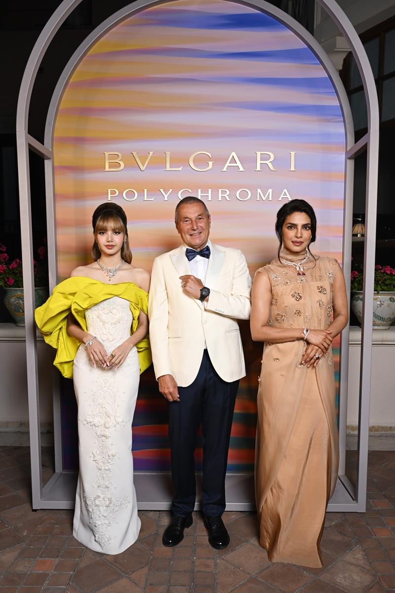 左起：Lisa、BVLGARI全球總裁Jean-Christophe Babin、Priyanka Chopra Jonas。（BVLGARI提供）