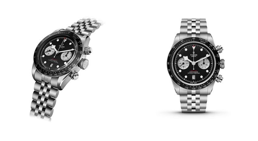 TUDOR Black Bay Chrono腕錶，黑色錶盤搭配五節鍊帶，189,500元。(TUDOR提供，以下同)