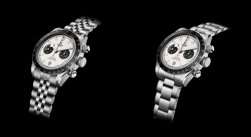TUDOR Black Bay Chrono腕錶，白色錶盤搭配五節鍊帶，189,500元；搭配三節鍊帶，18,600元。