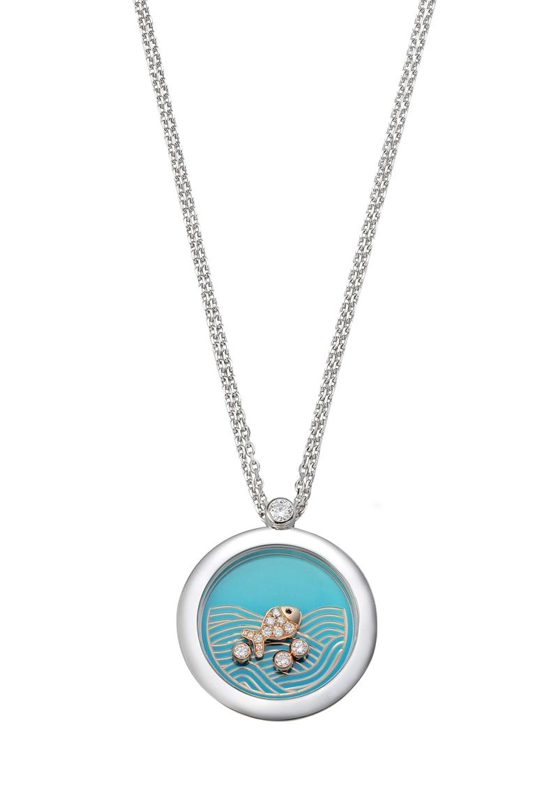 Happy Diamonds系列項鍊，18K白金魚造型項鍊、鑽石，425,000元。（Chopard提供）