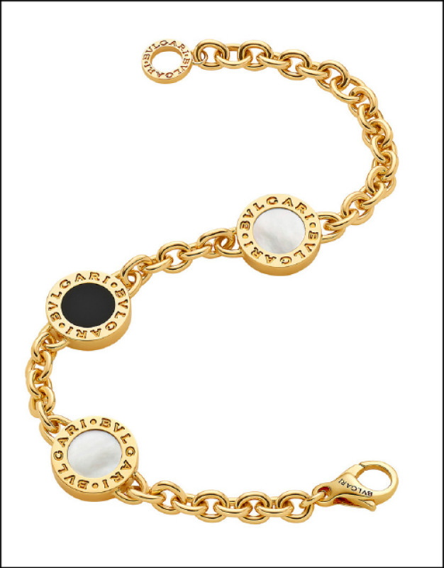 BVLGARI BVLGARI黃K金手鍊，珍珠母貝、縞瑪瑙。