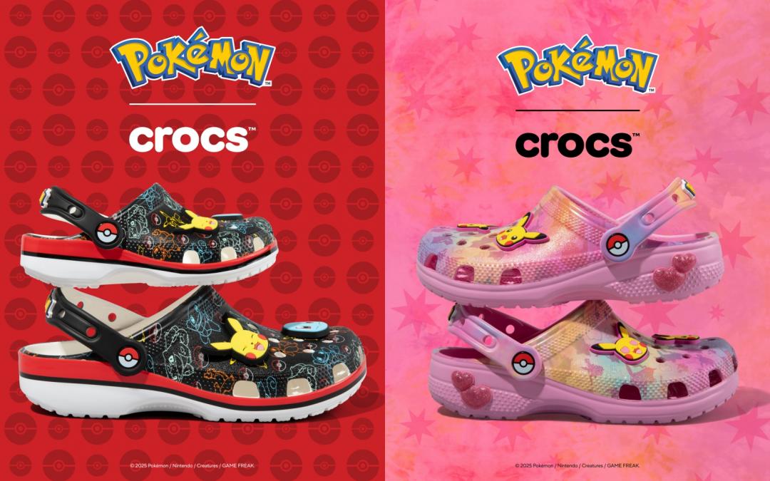 CROCSＸPokémon聯名系列（左起）寶可夢印花經典克駱格，售價（大童）NT$2,480元、（小童）NT$1,980元；皮卡丘粉色經典克駱格，僅大童尺寸，售價NT$1,980元。
