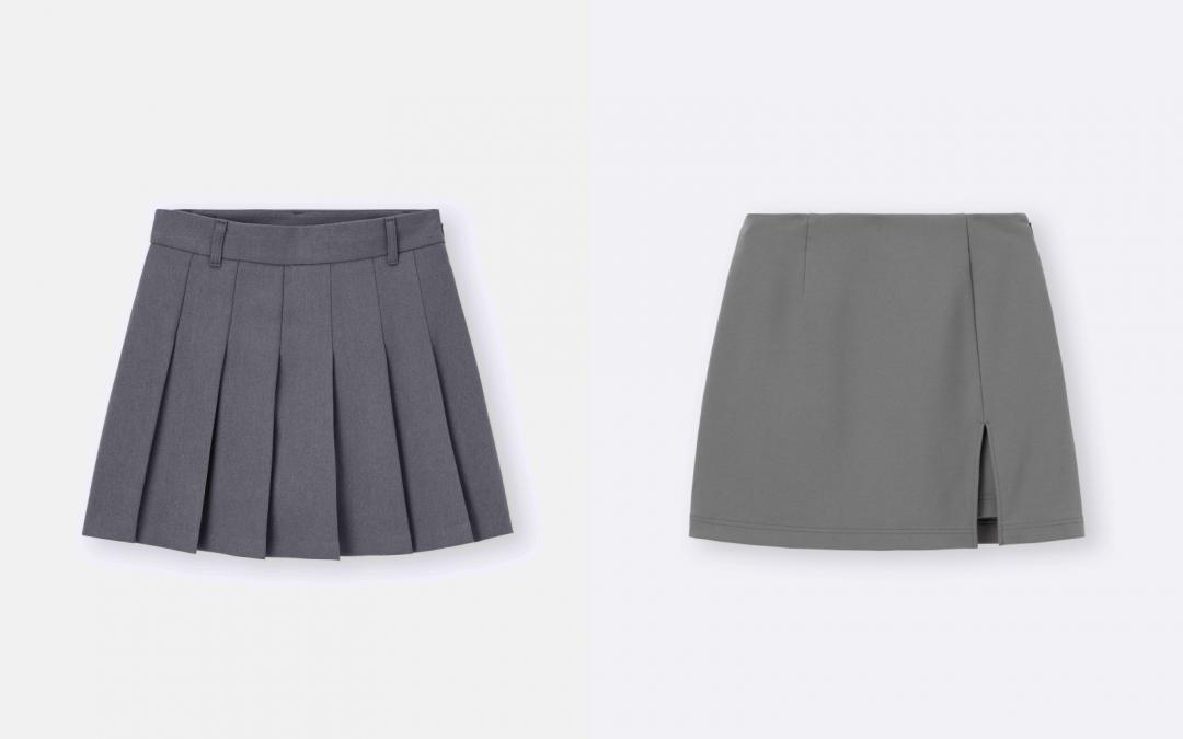 （左起）百褶褲裙（NT$690）；開衩褲裙（NT$690）。