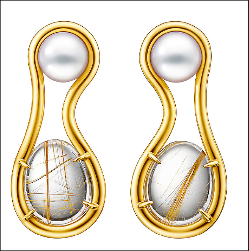 TASAKI NICCOLÒ PASQUALETTI FLUID系列耳環，18K黃金鑲嵌阿古屋珍珠、金色髮晶，約210,000元。