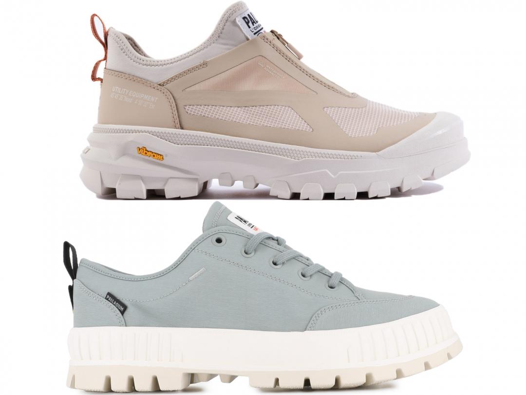 （上起）PALLARIDER AMPHI WPA赤標防水鞋，售價NT$4,480元；PALLASHOCK LO WP+防水巧克力厚底鞋 ，售價NT$2,680元。  