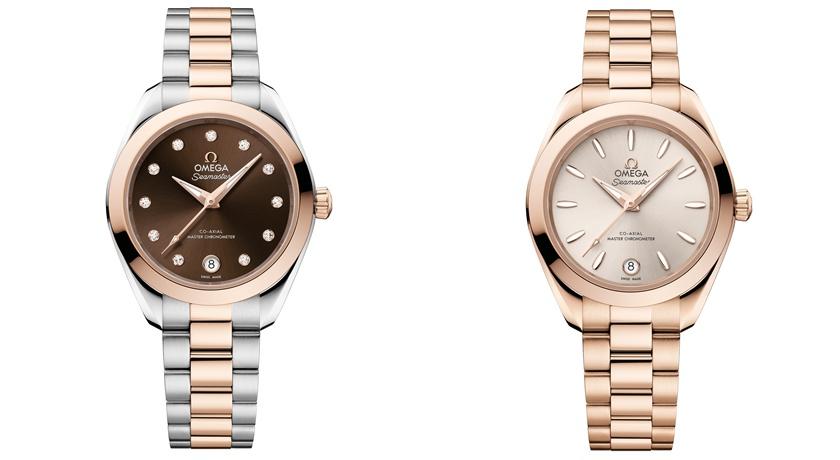 OMEGA海馬Aqua Terra系列30毫米，不鏽鋼與18KSedna™金雙色款370,000元；18K Sedna™金款1,018,000元。