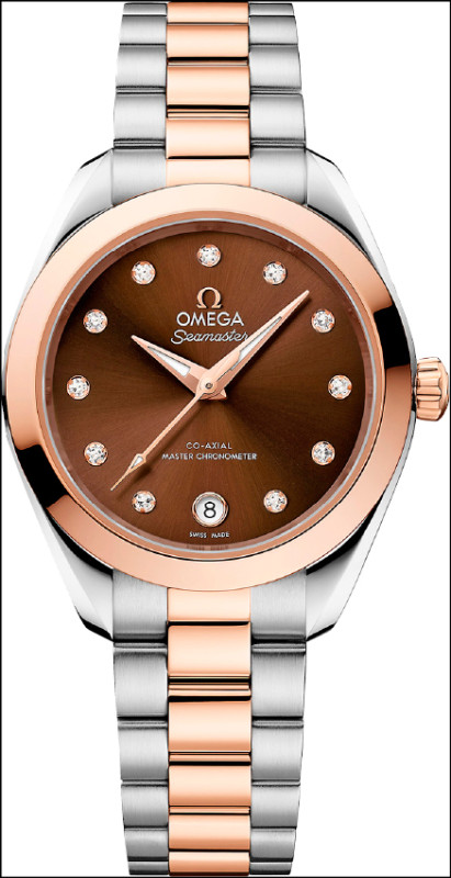 尺寸纖巧精緻的Aqua Terra系列30毫米不鏽鋼與18K Sedna™金雙色款，370,000元。