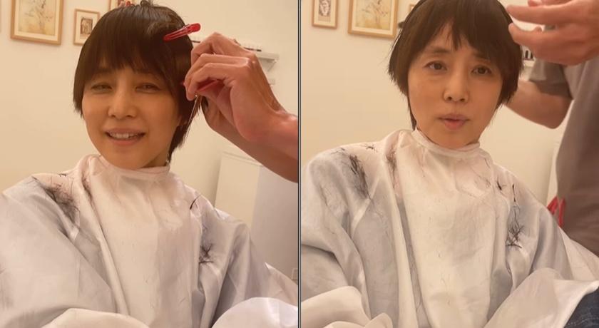 日前，石田百合子在IG分享多段剪髮過程的影。