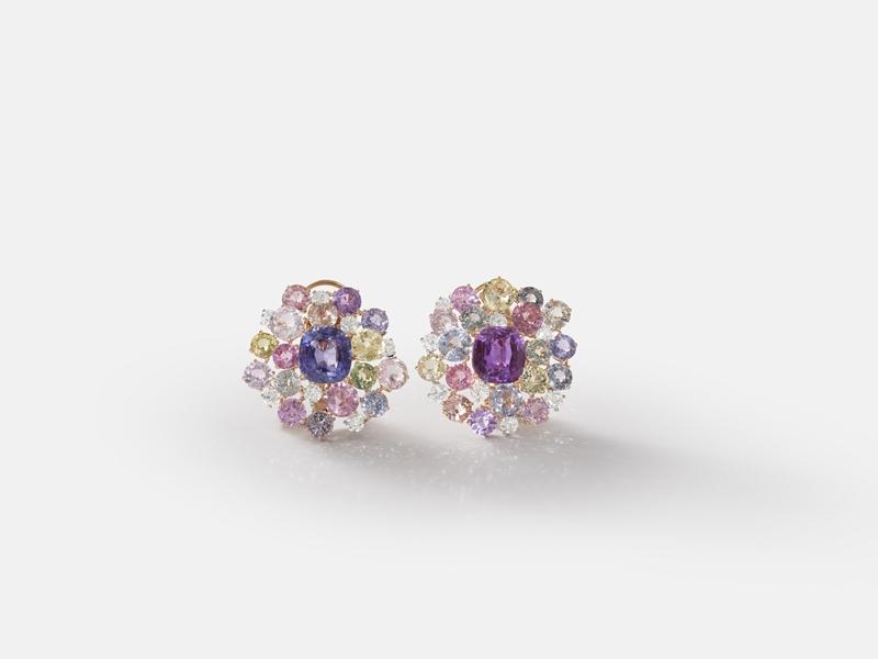Bagliori di Murano 18K玫瑰金紫水晶與鑽石高級珠寶耳環。（DAMIANI提供）