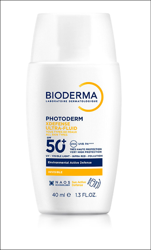 貝膚黛瑪 超耐曬清爽保濕防曬液SPF50+、PA++++40ml／1,080元，蘊含「5層超能防禦」科技防止曬黑與光老化，添加依克多因與甘露醇雙重抗老配方，強化肌膚自我修復力；獨家DAF™肌膚仿生修護專利技術能平衡肌膚微生態，提升防禦力，再搭配維他命E，維持透亮細緻的膚質。