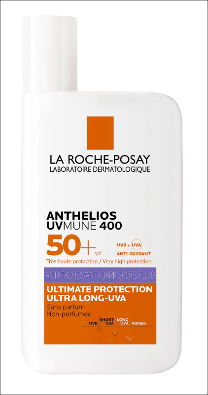 理膚寶水 安得利淡斑夏卡防曬液SPF50+、PA++++50ml／990元，添加專利UVMUNE「400防曬科技」，將UV守備範圍增加到極長波UVA400nm內，並搭配專利MELASYL™麥拉色鏈，阻斷極長波UVA的同時中斷黑色素原料生成，從防曬開始啟動預防肌底黑源生成機制。