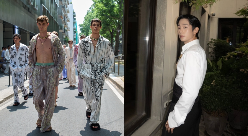 丁海寅宮廷風腰封坐鎮DG睡衣趴！龐克教母睽違8年再辦男裝秀 男模穿恨天高耍叛逆