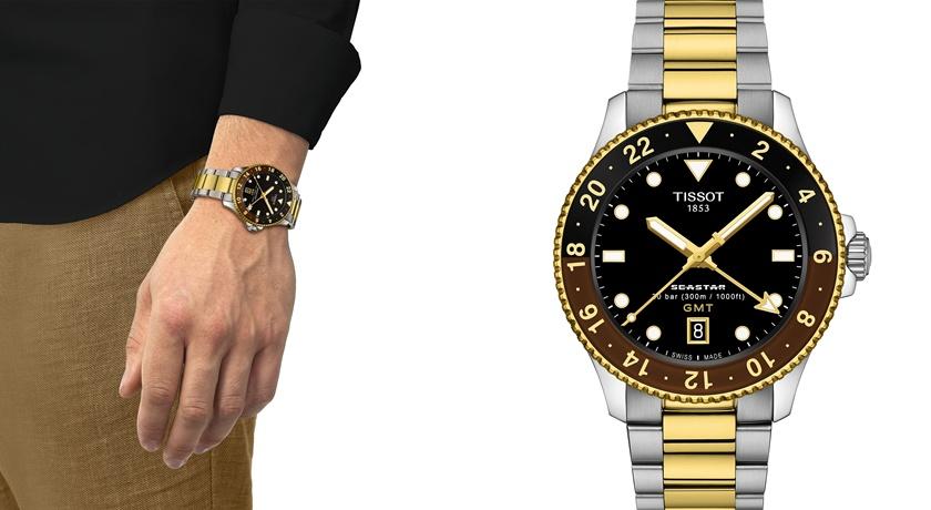 TISSOT Seastar 1000 Quartz GMT腕錶，雙金款，17,100元。