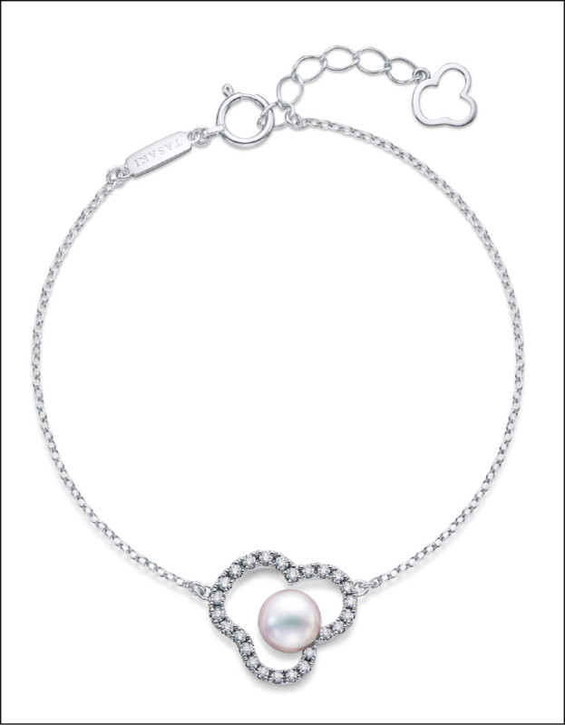 TASAKI chants系列18K白金鑲鑽珍珠手鍊，128,000元。