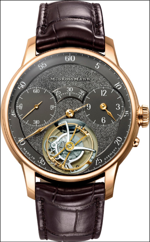 Moritz Grossmann Tremblage Tourbillon腕錶，44.5毫米18K玫瑰金錶殼，7,180,000元。