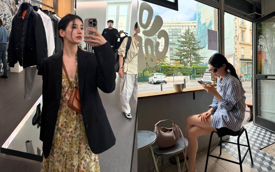秀智在巴黎期間，連換多套CELINE造型，有甜美有隨興，也有俐落風格，相當敬業。