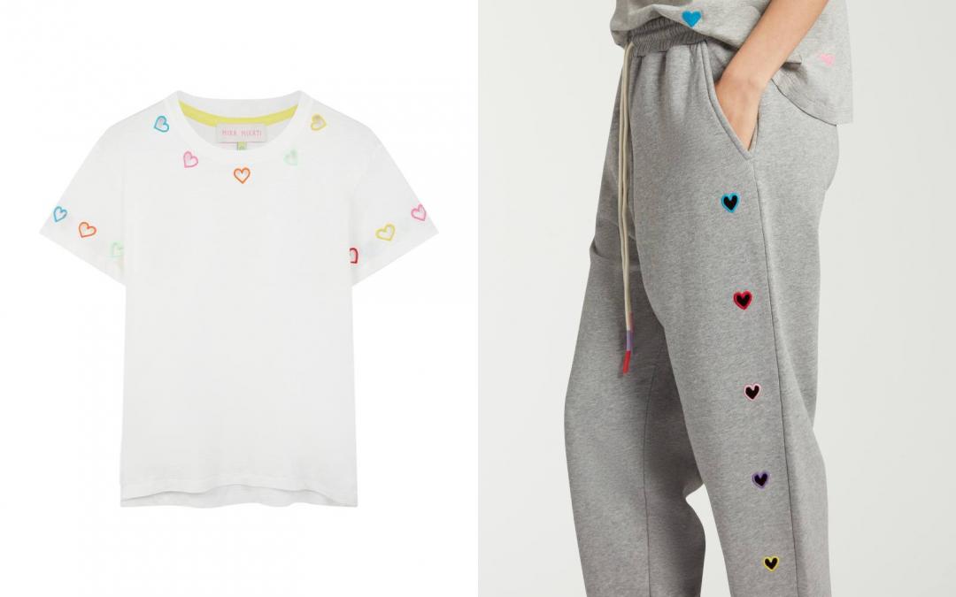 （左起）愛心鏤空 T-Shirt（NT$8,980）、愛心鏤空休閒棉褲（NT$14,980）。