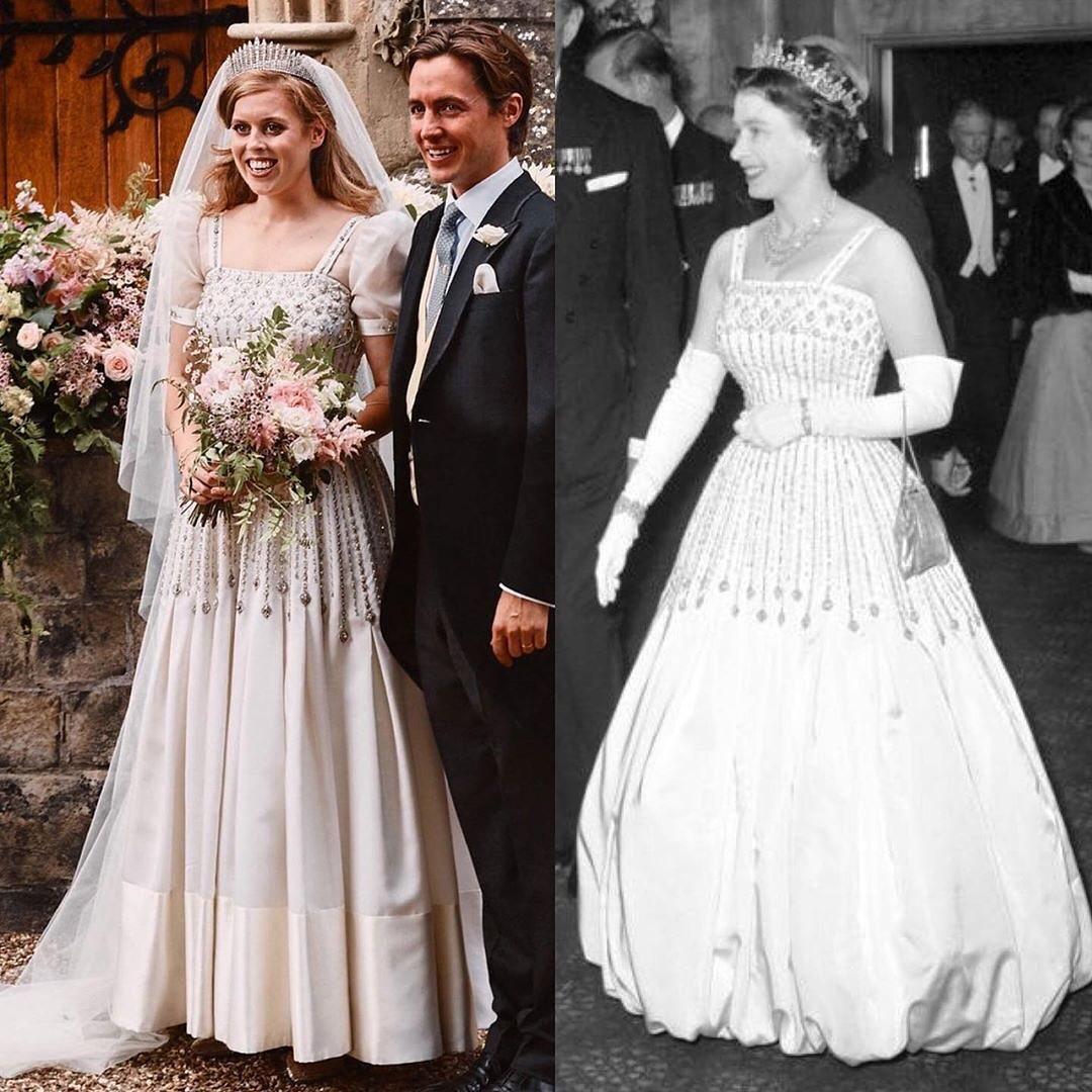 碧翠絲公主的婚紗，是來自女王穿過的古董禮服，經設計師巧手改造成最美婚紗。