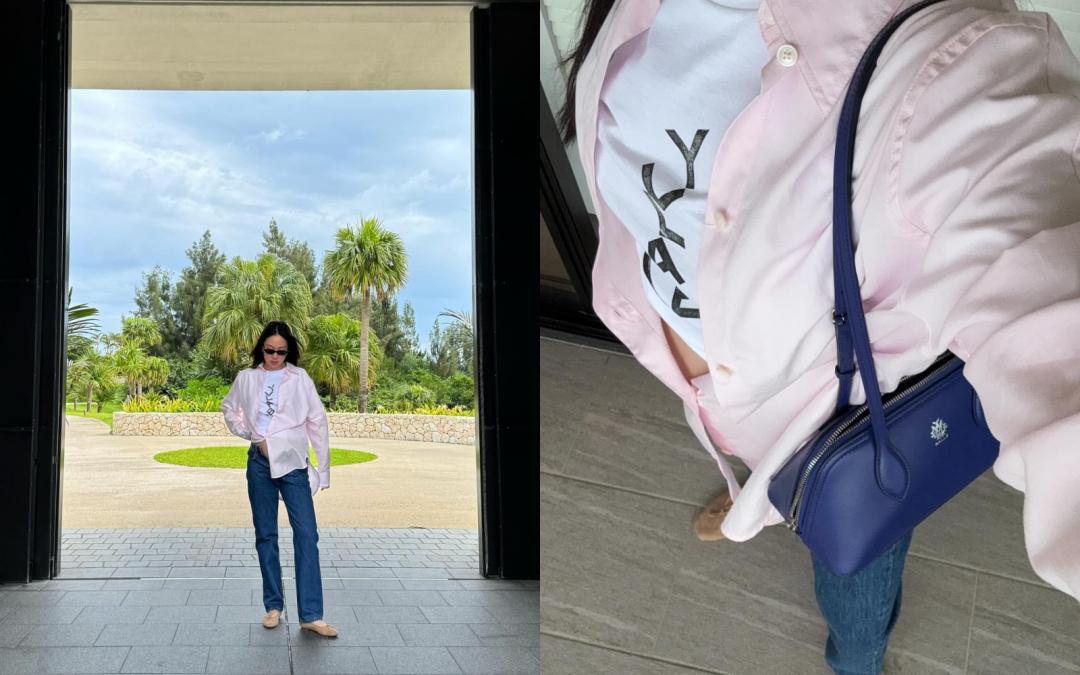 Melinda先前隨楊祐寧出國度假，旅遊期間穿的簡約時髦。