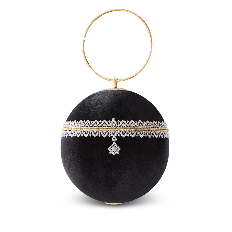 Spherical black velvet珠寶晚宴手袋。（Buccellati提供）