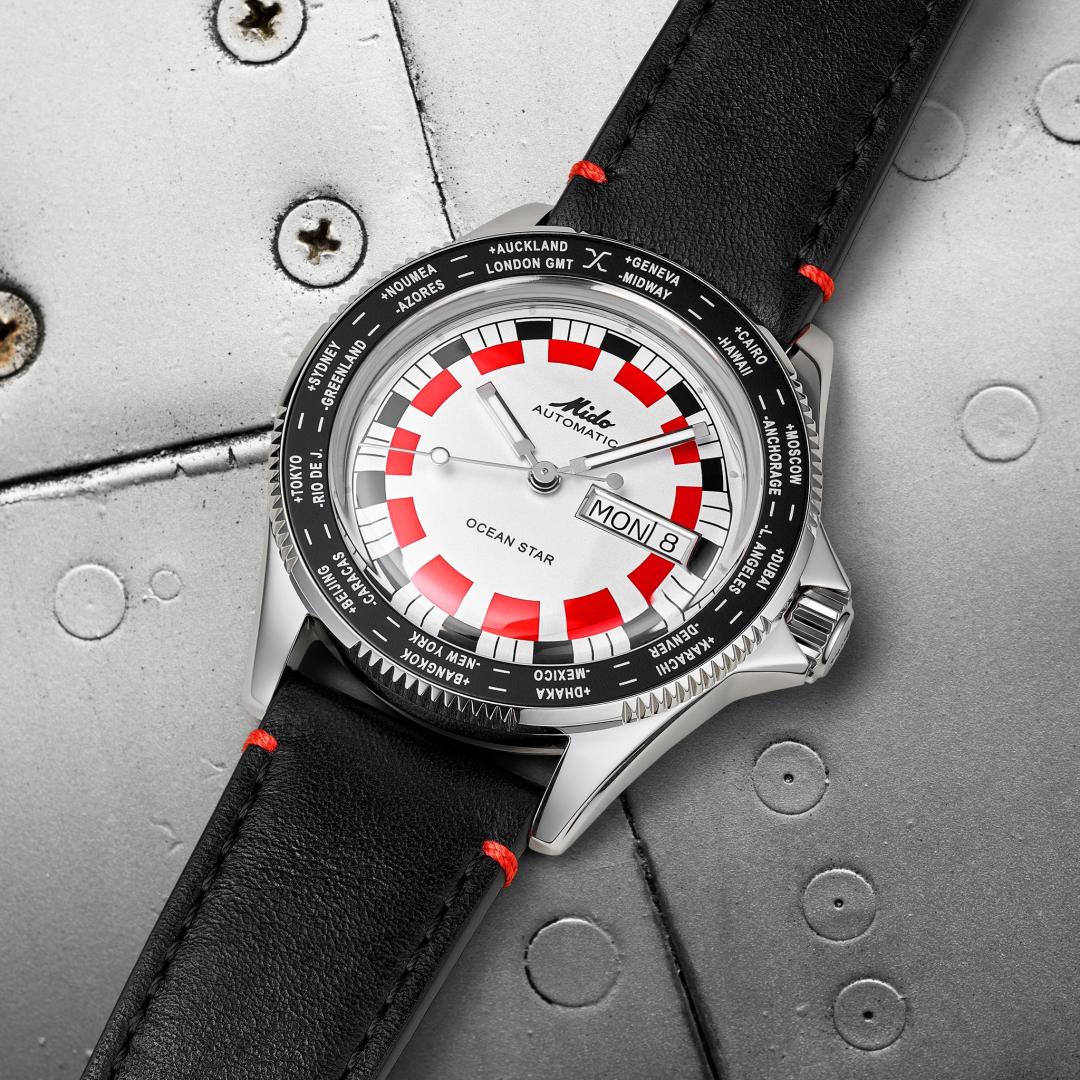 MIDO全新推出Ocean Star Worldtimer世界時區腕錶，31,300元。(MIDO提供，以下同)