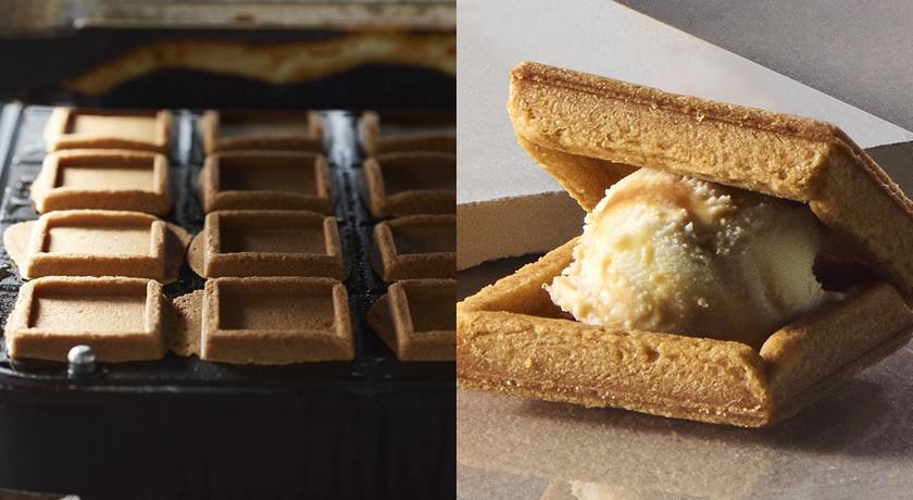 PRESS BUTTER ICE SAND焦糖奶油冰淇淋夾心餅乾使用現烤出爐的餅乾。