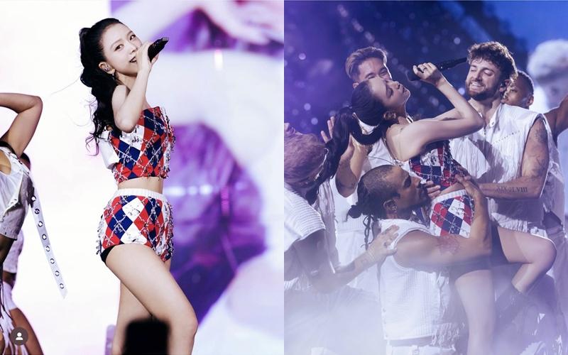 Jisoo在BLACKPINK巡演造型中身穿代言品牌Tommy Hilfiger專門為她訂製的性感服裝。（翻攝自instagram）