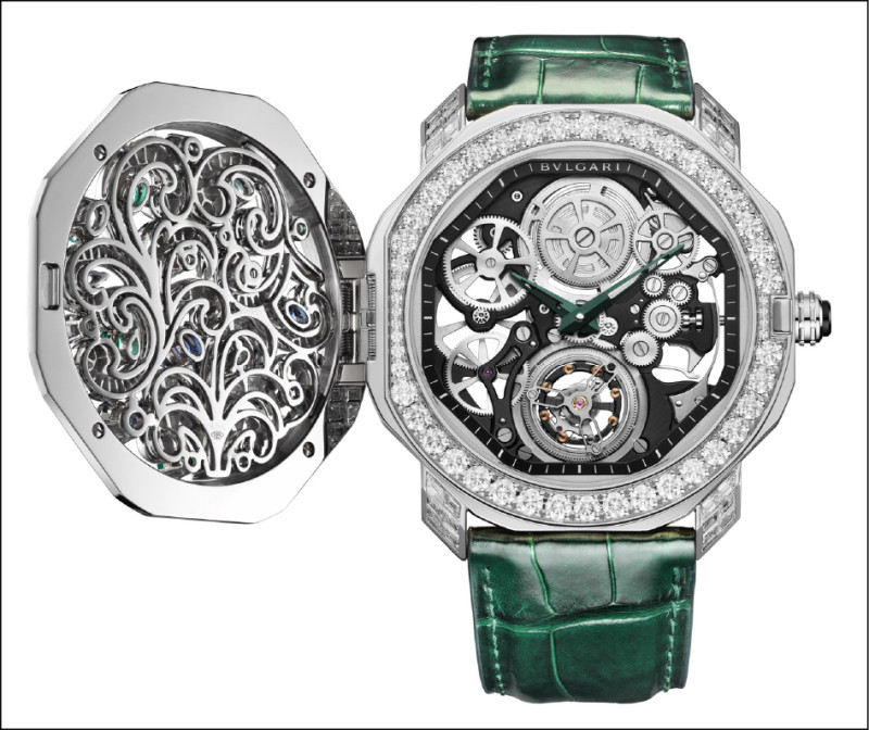 BVLGARI Octo Roma Barocko神祕腕錶，鉑金錶殼，錶徑44mm，防水深度30米。