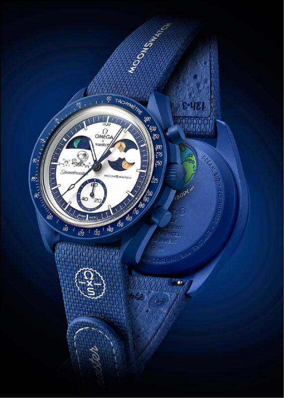 OMEGA×Swatch MISSION TO EARTHPHASE–MOONSHINE GOLD腕錶，將於8月9日在台北101購物中心1樓全新Swatch概念店限定販售，12,150元。