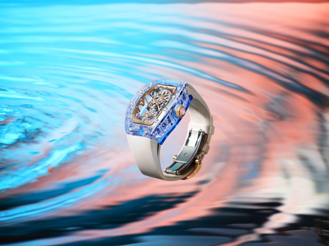 RICHARD MILLE RM 75-01飛行陀飛輪藍寶石水晶腕錶（透明與藍色藍寶石水晶款），全球限量10只，價格店洽。