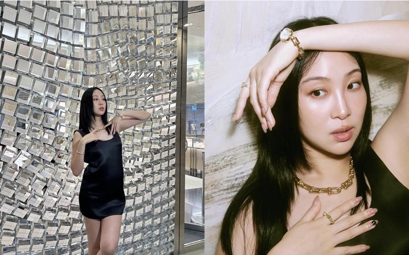 Melinda最新分享的時尚照，身穿黑色短洋裝、搭配Tiffany珠寶作品。（翻攝自instagram）